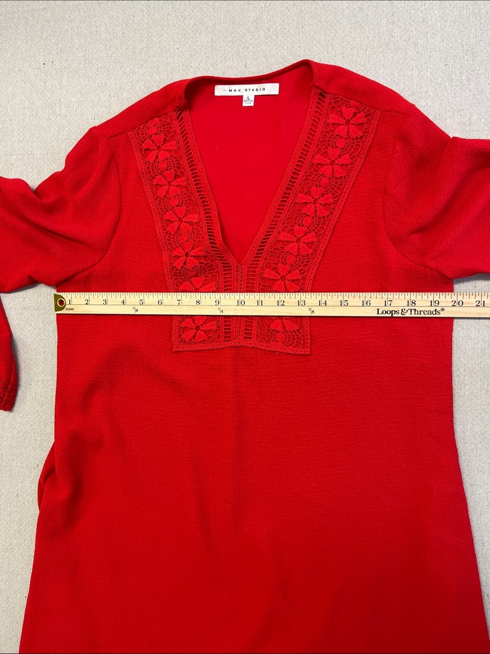 Max Studio Red Lace Trim Shift Dress Women’s Large Boho Chic - Picture 10 of 15